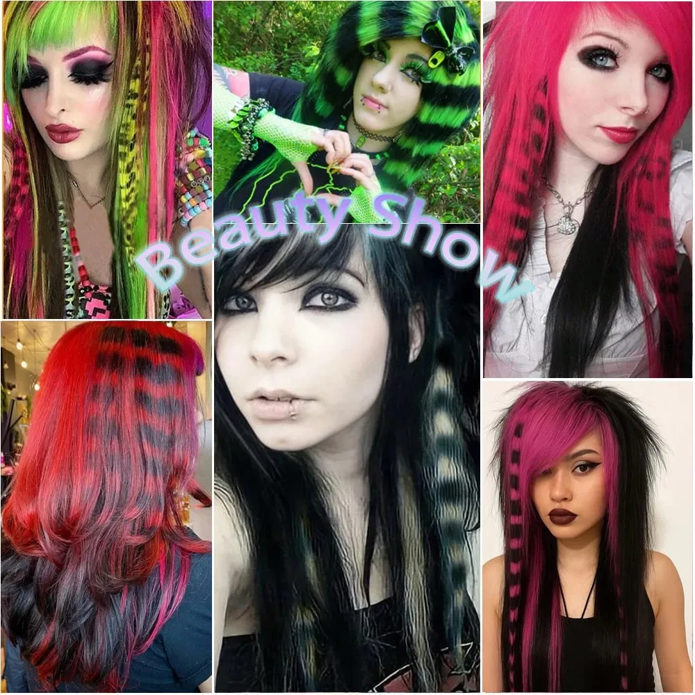 18' 7 Pcs Rainbow Long Straight Zebra Print Synthetic Feather Clip in Hair Extensions for Women Ideal Halloween Christmas — image 7