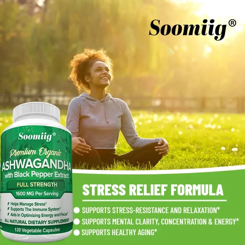 Ashwagandha Root Extract Capsules 1600mg with Black Pepper Stress Relief Brain Clarity Focus Energy & Sleep Health Support — image 6