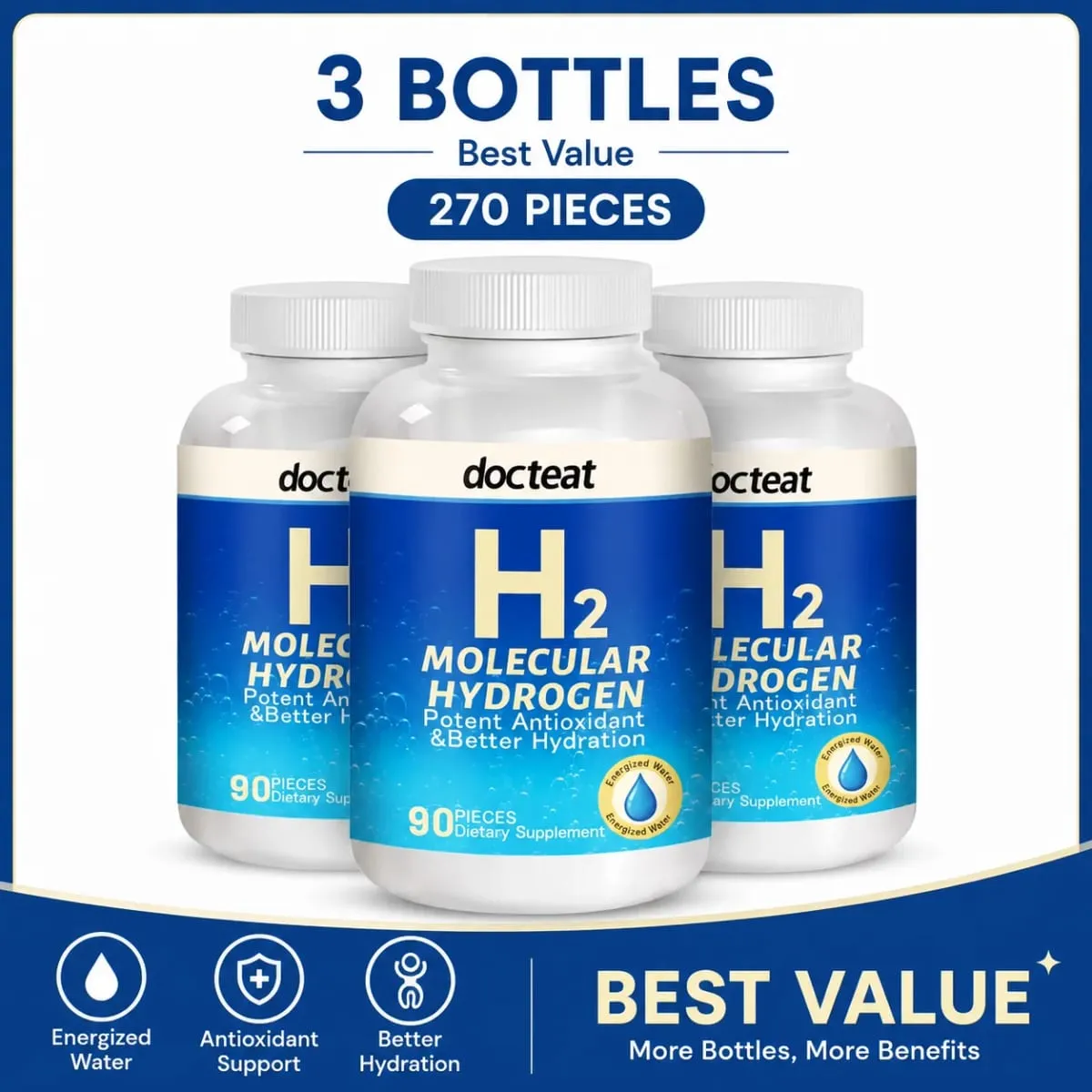90pcs H2 Molecular Hydrogen Water Tablets with Magnesium 160mg Effervescent Drink Supplement for Travel Gym Home Hydration — image 9