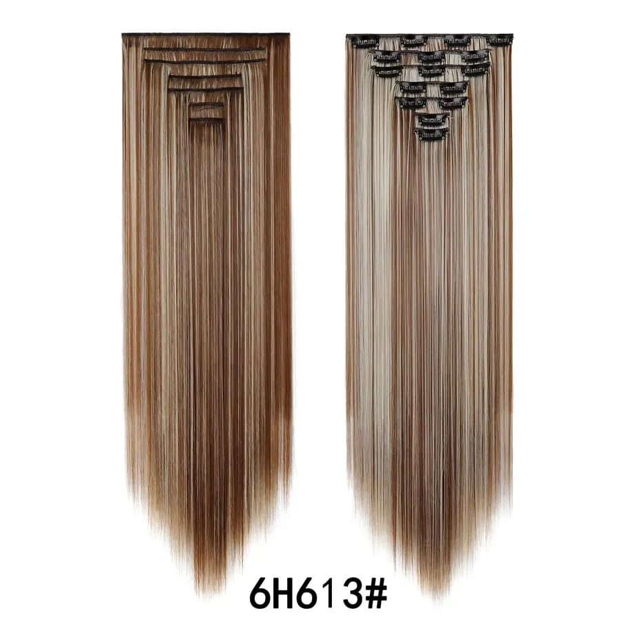 7 Pcs Clip in Hair Extensions 16 Clip in 24 Inch Straight Double Weft Synthetic Hair Extensions for Women Daily Hairstyle — image 19