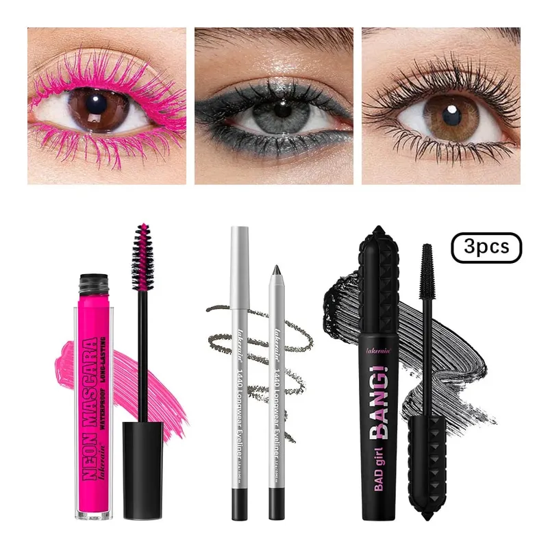 3Pcs Eye Makeup Set Purple Mascara Black Volume Mascara Eyeliner Pencil Waterproof Long Lasting Party Festival Eye Cosmetic Kit