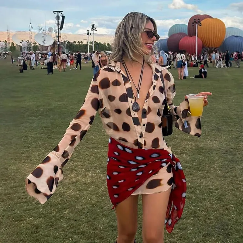 Casual Printed Shirt Mini Dress Women Full Sleeve Turn-down Collar Single Breasted Short Dresses Female 2026 Summer Lady Robe