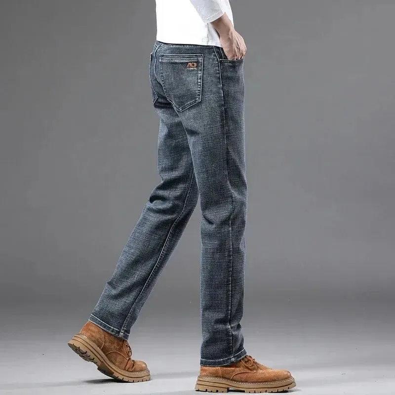 Spring Fashion Men's Light Blue Slim Jeans Stylish Business Casual Stretch Fabric Denim Pants Classic All Match Trousers — image 5