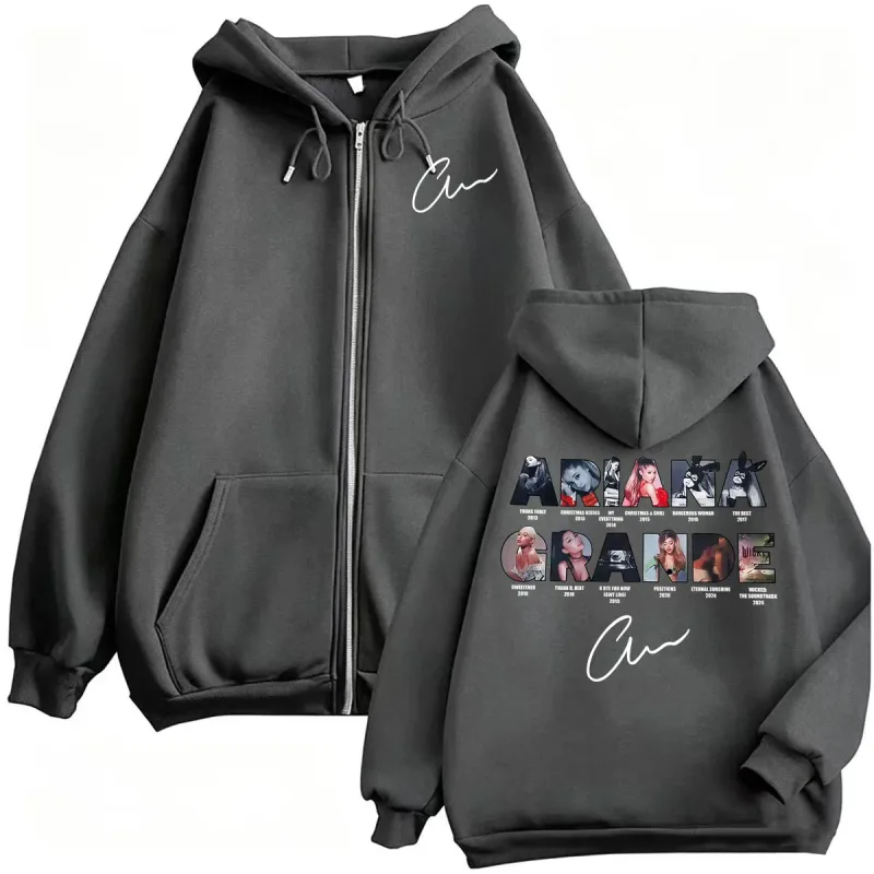Ariana Grande Music Album Zipper Hoodies Men Women Harajuku High Street Jacket Sweatshirt Coats Fleece Long Sleeve Zip Up Hoodie — image 4