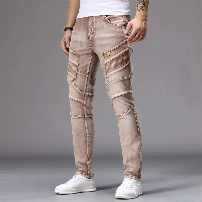 Men's Patchwork Skinny Ripped Jeans Fashion Trousers Elastic Slim Hole Biker Denim Pants Hip-hop Rock American Streetwear — image 3
