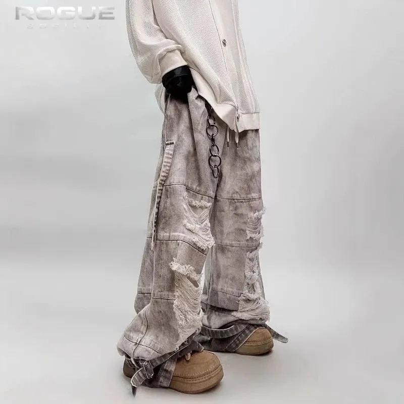 Y2K High Street Dyed Jeans Unisex Vintage Washed Distressed Wide Denim Pants Hip Hop Streetwear Grunge Punk Trousers Harajuku — image 2