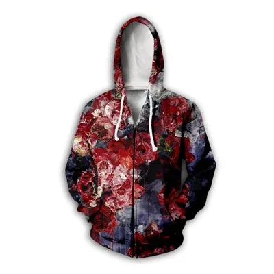 Flower Floral Pattern 3D Print Zipper Hoodies Men's Autumn Hooded Sweatshirts Oversized Streetwear Tracksuit Coat Man Clothing