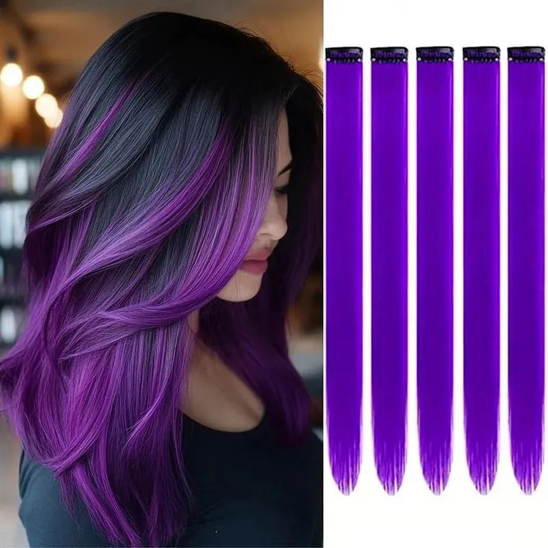 20Inch Synthetic Colorful 5pcs/set Clip Hair Extensions High Temperature Long Straight Hairpieces for Women Daily Party Use — image 2