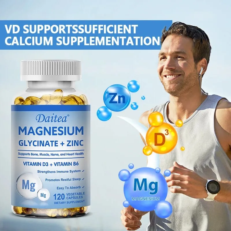 Κάψουλες Daitea Magnesium and Zinc - Συμπλήρωμα γλυκινικού μαγνησίου για την υποστήριξη των μυϊκών νεύρων και της υγείας της καρδιάς — image 5