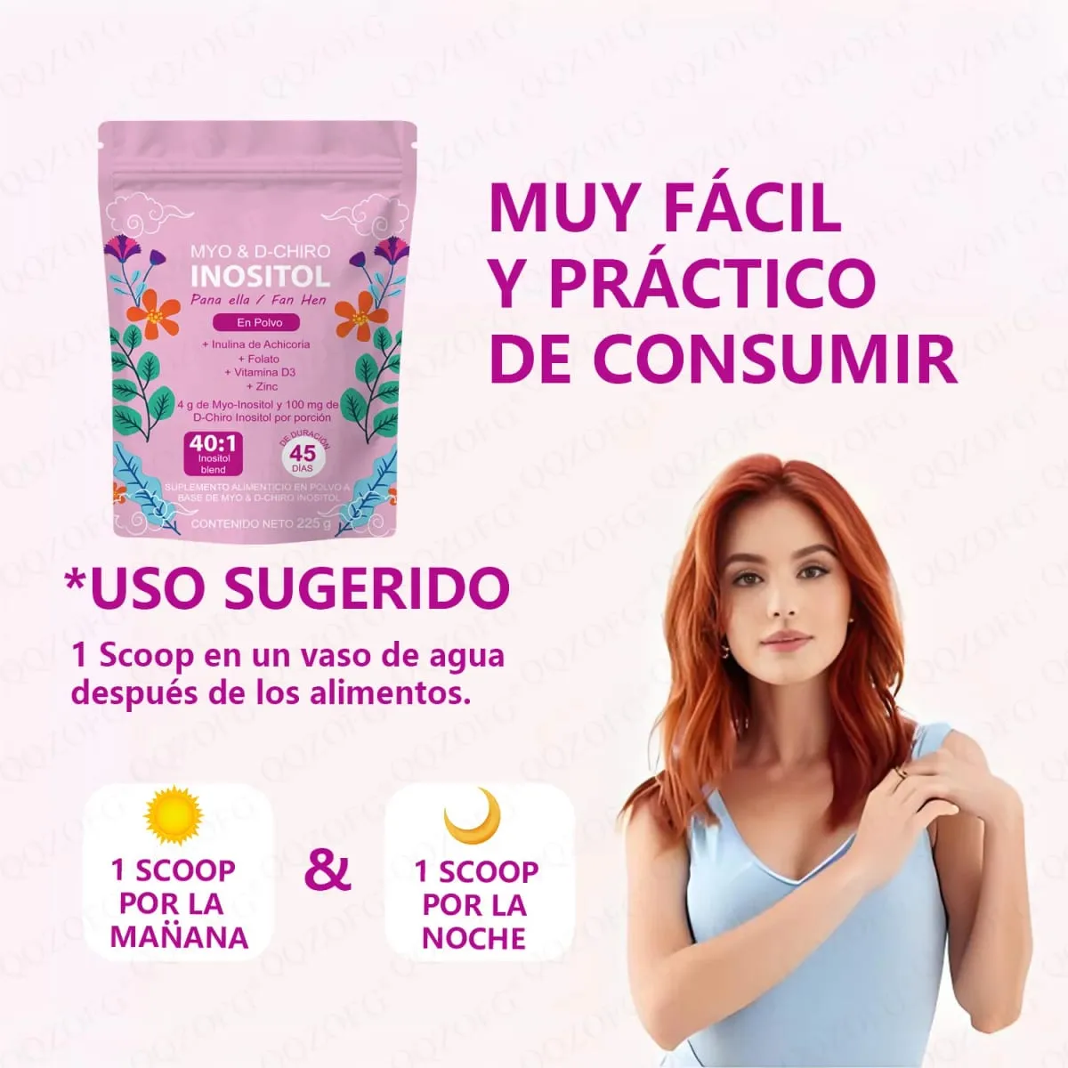 40:1 Campuran Serbuk Myo & D-Chiro Inositol Mengandungi Vitamin D3 Folat dan Zink Menyokong Makanan Tambahan Kesihatan Harian Wanita — image 2