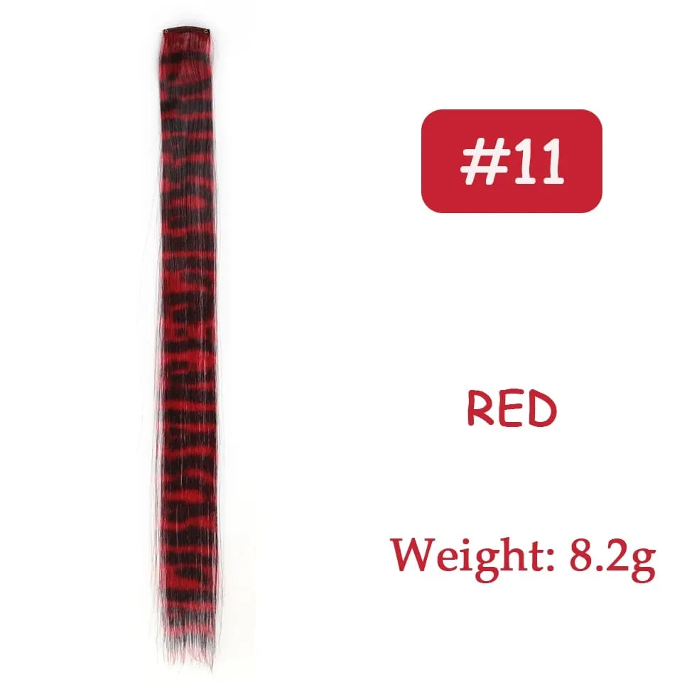 1pc/set Stripe Printed Hair Colorful Long Straight Hair Pieces Synthetic Clip-in Hair Extensions for Daily Use Party Halloween — image 18