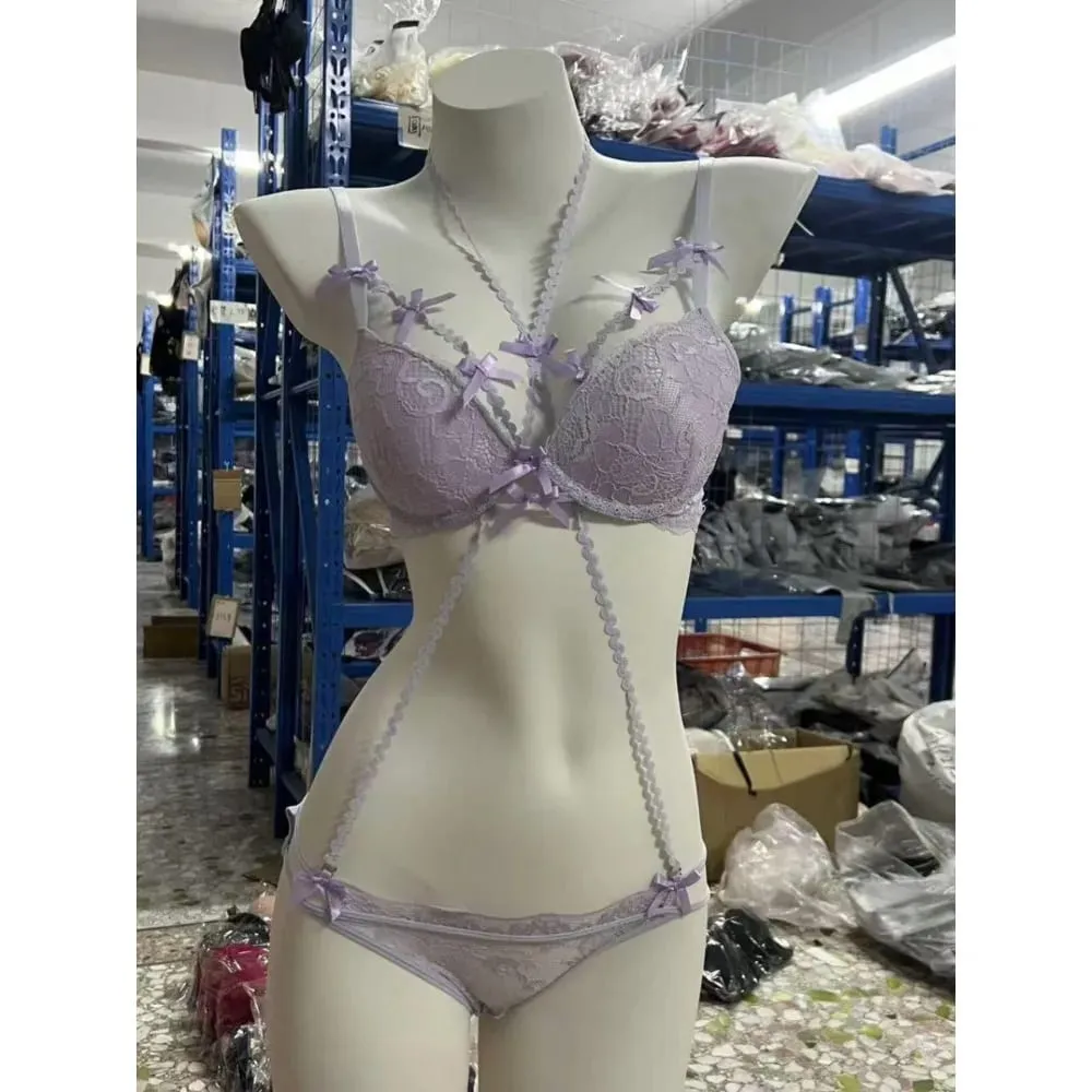 1. BANERDANNI Pure Style Femmes Lingerie Costume Violet Fine Sangle Bowknot Confort Sous-Vêtements Respirants Ensemble Taille 32-38 Vêtements Intimes
