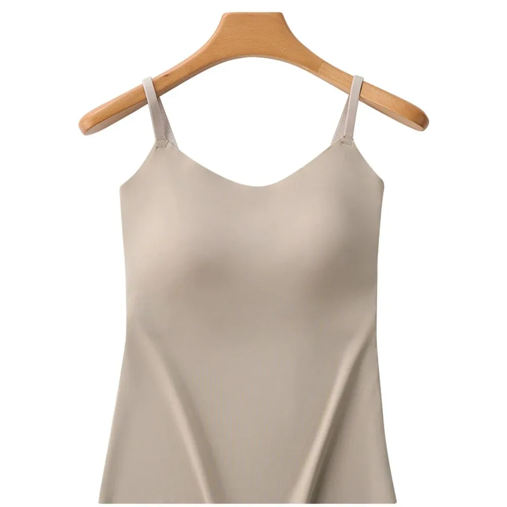 Built-in Bra Cami Tank Top Adjustable Spaghetti Strap U-Neck Padded Bust Support Shapewear Seamless Slim Undergarment Vest — image 10