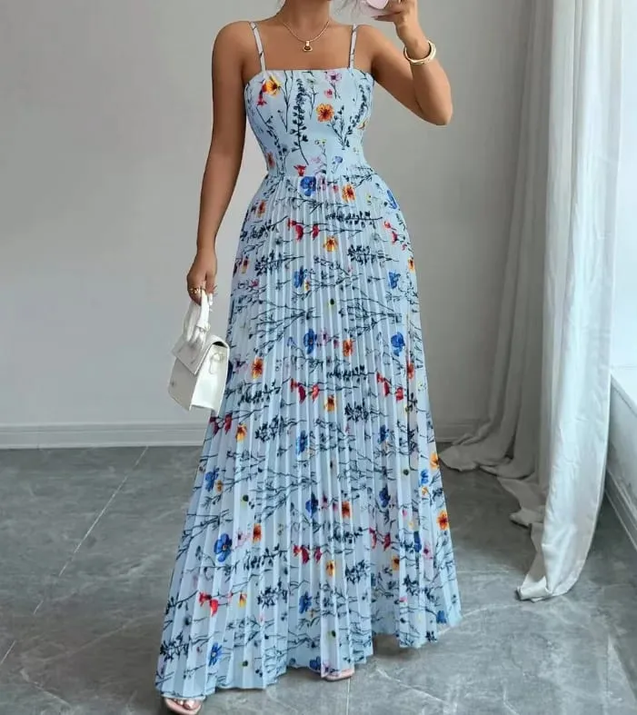 Elegant Floral Print Maxi Dress Women Summer Sexy Cami Slip Dress Casual Sleeveless A-Line Long Dresses Vintage Beach Vacation — image 9