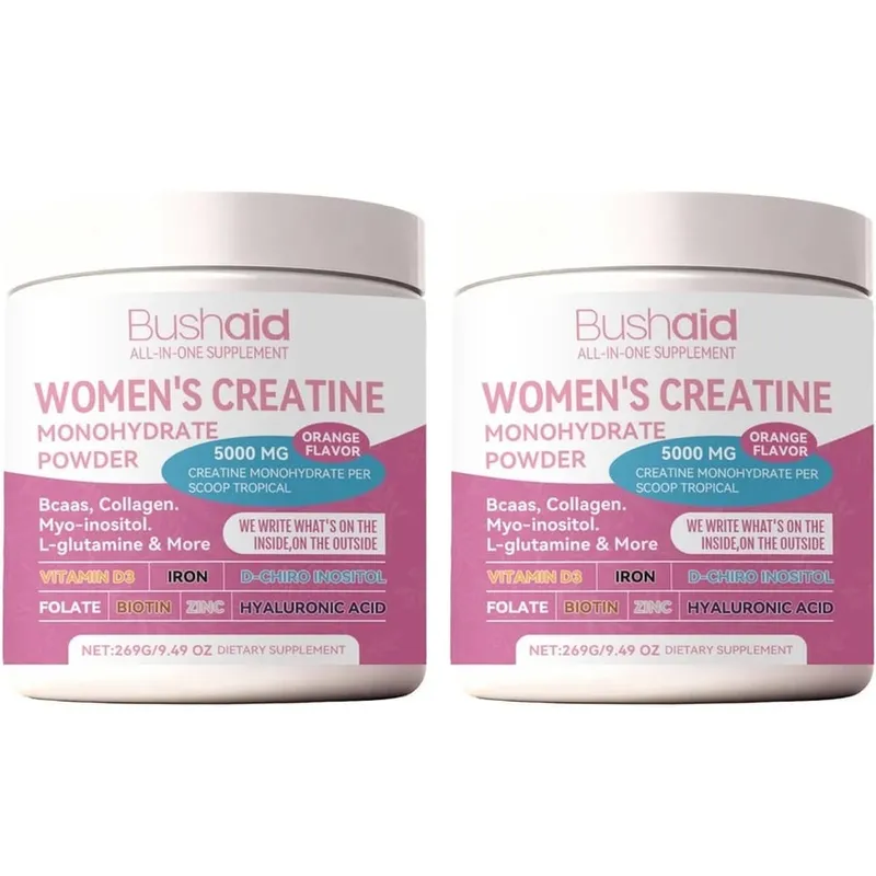 BushAid Women's Creatine Monohydrate Powder 5000mg 269G Orange Flavor with BCAA Muscle Strength Workout Support 30 Servings — image 8