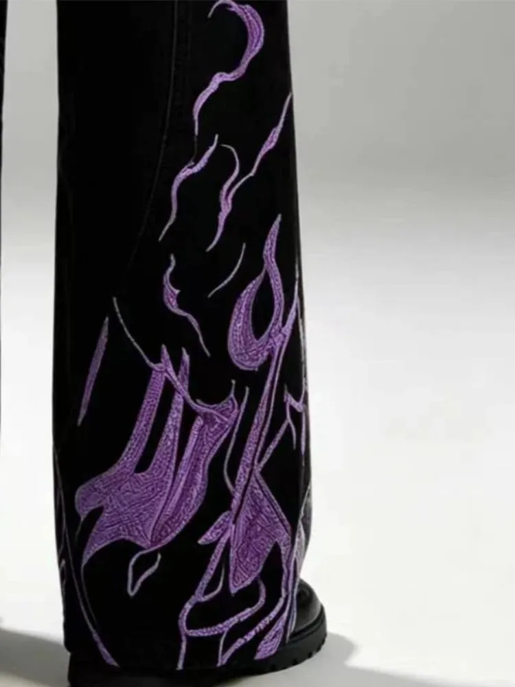 Mens Jeans Heavy Embroidery Streetwear Denim Pants Harajuku Unisex Loose Fit Wide Leg Anime Straight Leg Black Casual Fashion — image 7