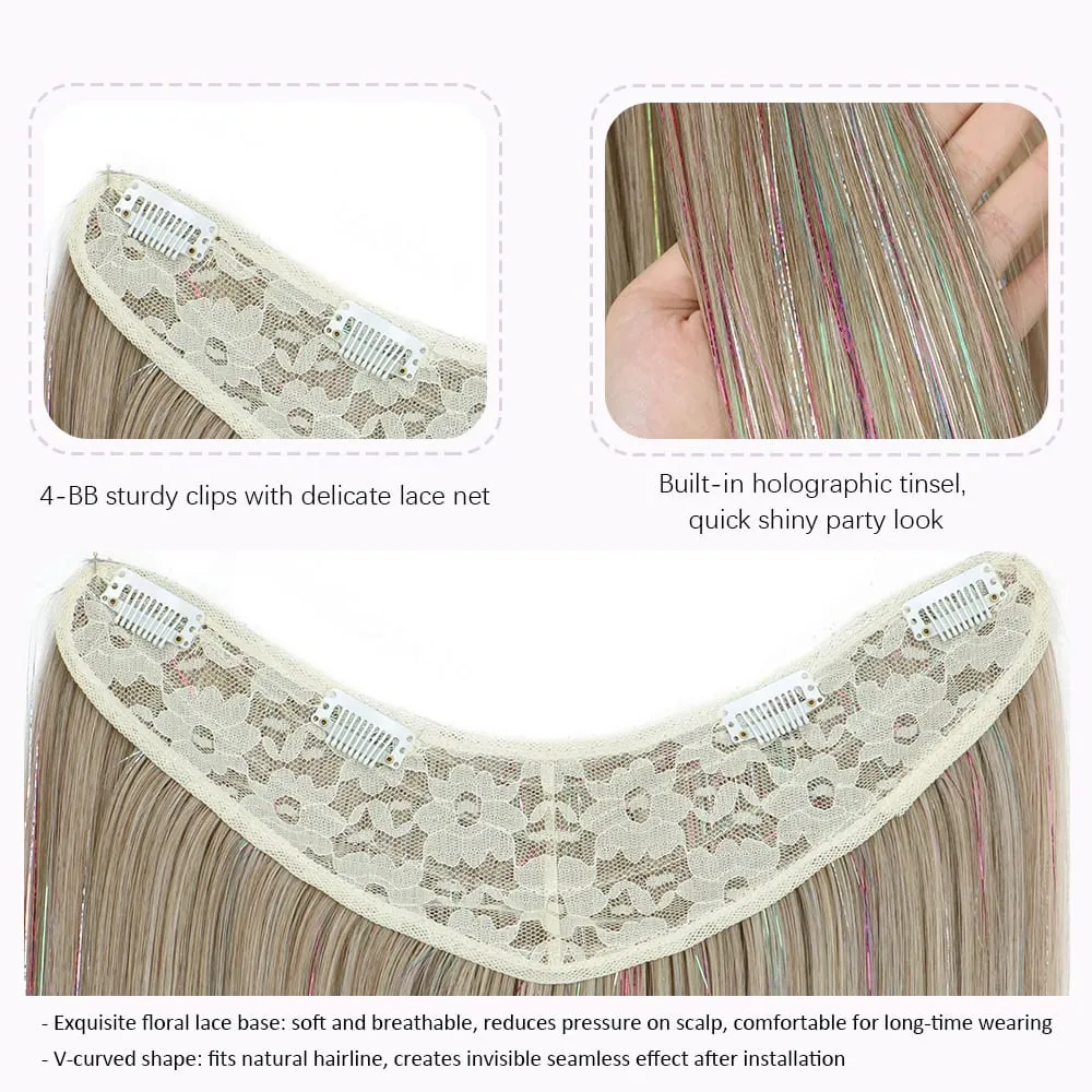 24Inch Long Straight Synthetic Clip‑in Hair Extensions Glitter Laser Tinsel Hair High‑Temp Fiber Shiny Hairpiece for Women Daily — image 5