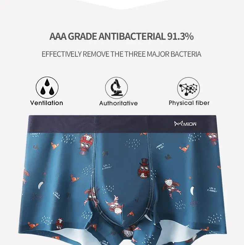 MiiOW 4Pcs Animal Print Boxershorts Cotton Underpants Sexy Men Underwear Boxers Shorts Breathable Plus Boxer Soft Male Panties