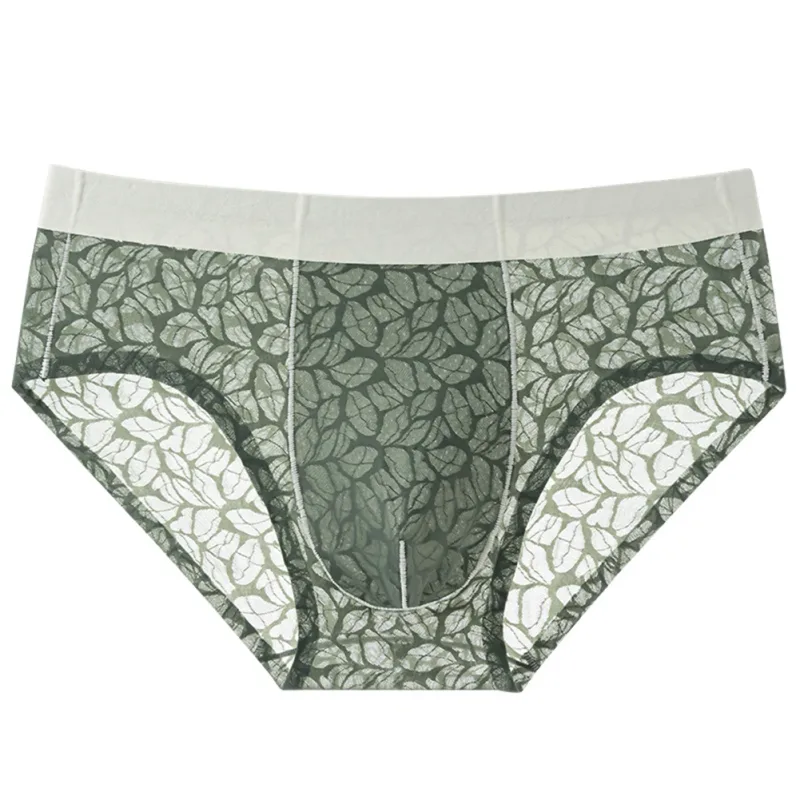 ผู้ชายผ้าไหมน้ำแข็ง Ultra-thin ชุดชั้นในลูกไม้ Jacquard Breathable Pantie 3D Bulge POUCH โปร่งใสตาข่ายชุดชั้นใน — image 4