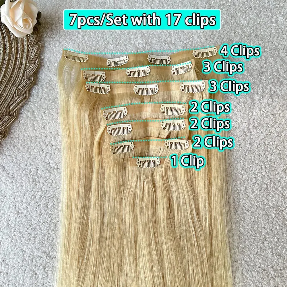 #613 Blonde Clips In Hair Extensions Human Hair Straight Natural Hair Extensions Feel Soft Hairstyle 100g/Bundles For Women — image 2