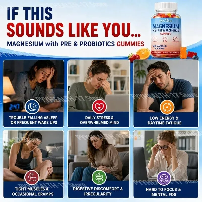 Docteat Magnesium Gummies with Pre & Probiotics for Stress Relief Supports Restful Sleep Relaxation and Recovery 60 Gummies — image 5