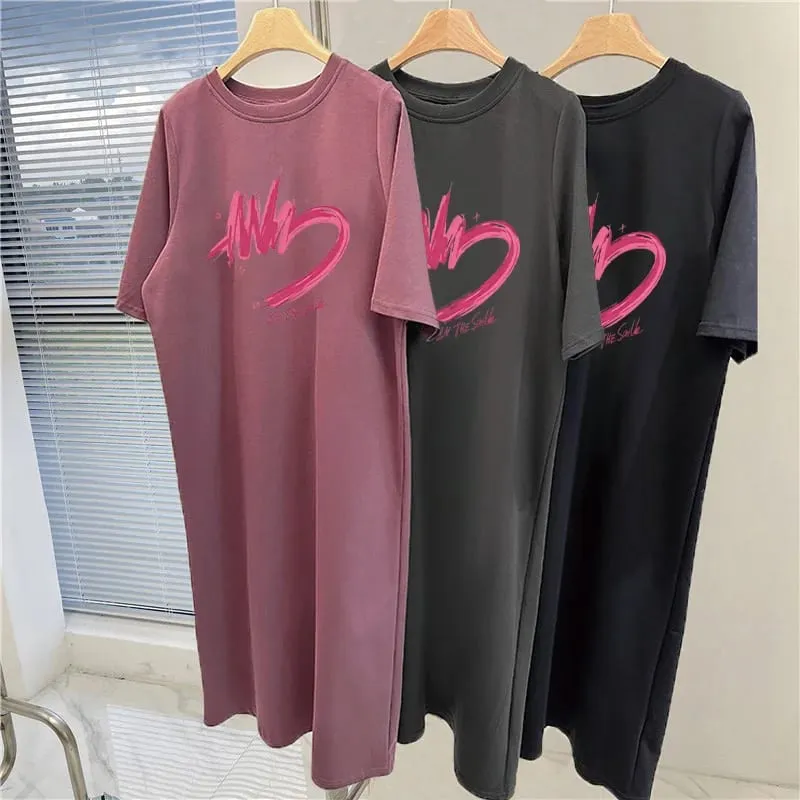 Women Summer Casual T‑Shirt Dress Short Sleeve Round Neck Letter Print Loose Long Maxi Dress Streetwear Oversized Sundress — image 4
