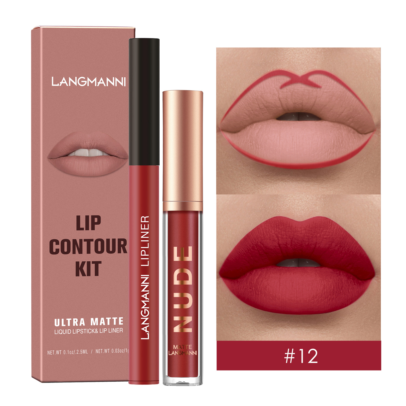 Waterproof Lasting Matte Velvet Lip Gloss Lip Liner Set 2pcs/set Lipliner Pen and Lip Gloss Combination Set Lips Contour Makeup — image 3