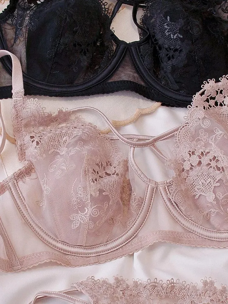 Light Luxury French Lace Underwire Cross Bra Set Bunny Ears Cup Light Luxury Lingerie Sexy Women Flash Sale — image 5
