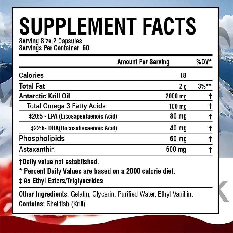 Huile de Krill Antarctique 2000MG - Contient de l'astaxanthine favorise le métabolisme antioxydant de la santé du cerveau et du cœur et renforce l'immunité — image 2