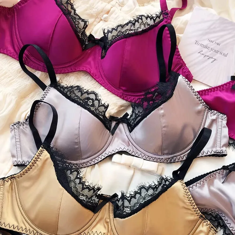 French Thin Cup Lingerie Set Lace Push Up Bra Fashion Women Silk Fabric Underwear High Quality Intimates Bras and Panties