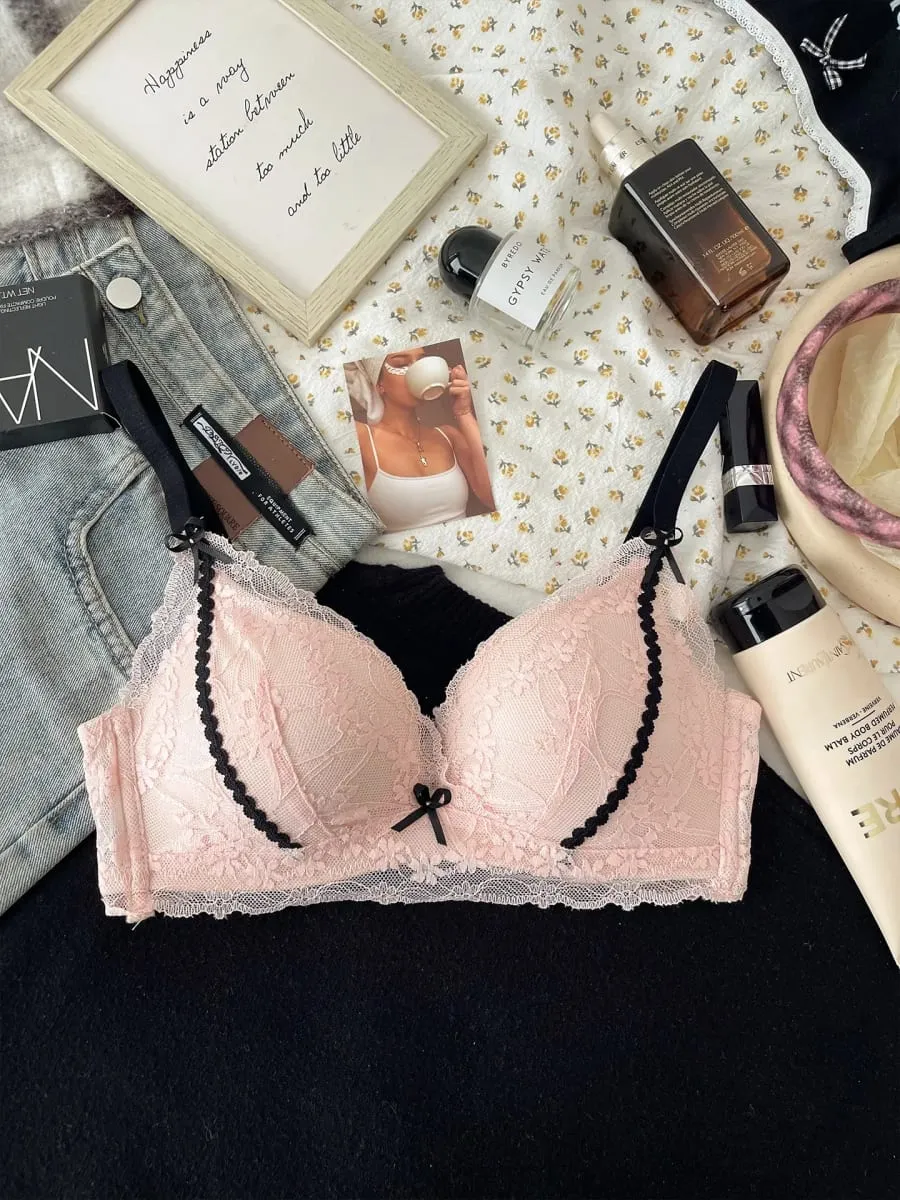 Lace lingerie for women wireless push-up bra for small breasts enhances cleavage & lifts side support to gather underarm fat — image 4