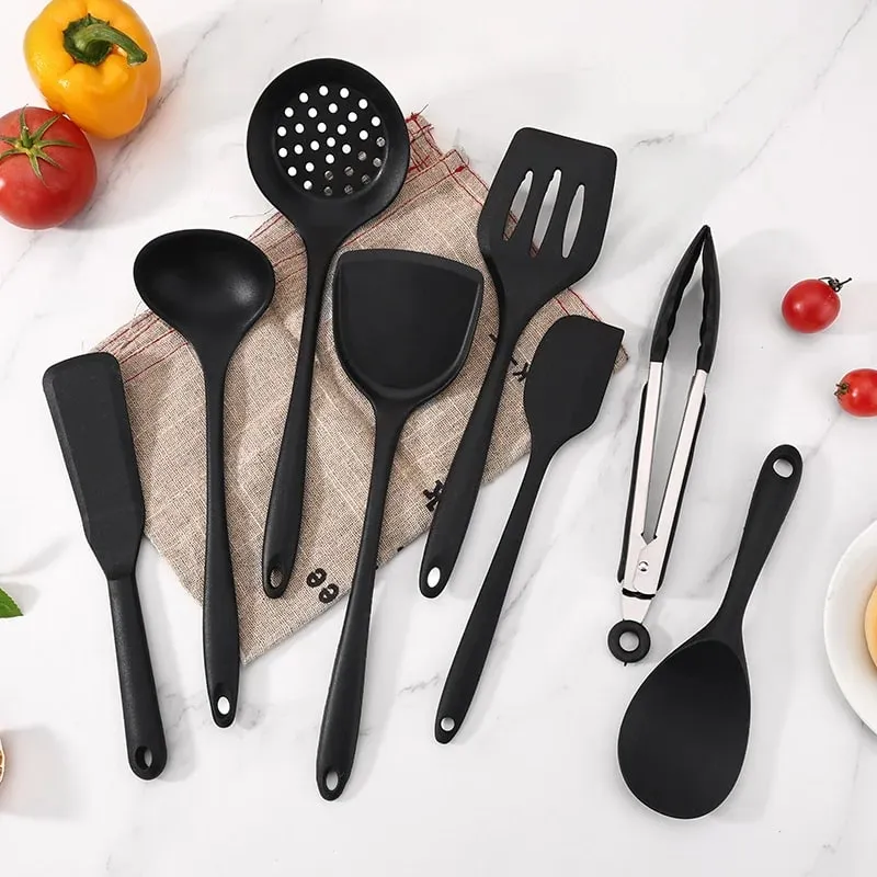 1/10PCS Food-Grade Silicone Kitchen Tools Set Heat-Resistant Slotted Spoon for Non-Stick Cookware & Hot Pot Multi-Use Strainer — image 16
