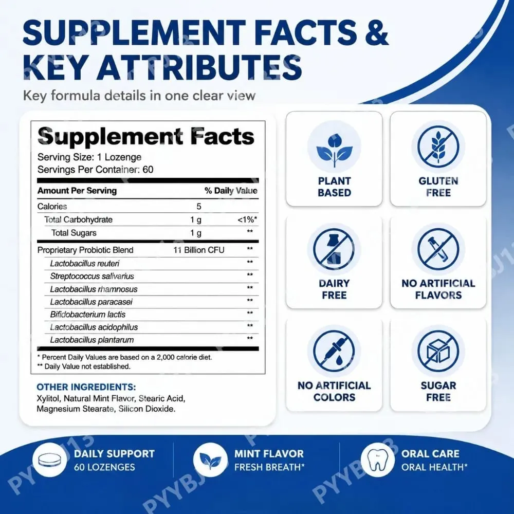 Googeer Oral Probiotic Lozenges 11 Billion CFU with L. reuteri S. salivarius and L. rhamnosus for Daily Fresh Breath 60 Count — image 3