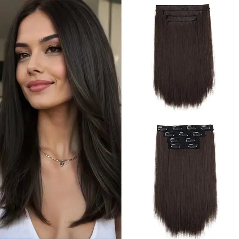 14Inch Synthetic Long Straight Hair Extension 4pcs/set Black Brown Blonde Adds Volume Hairpiece for Women — image 2