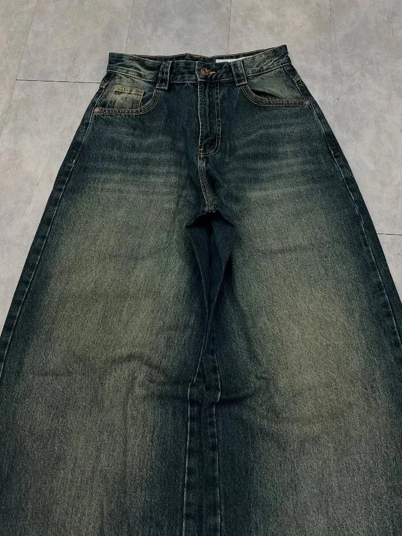 Y2K American New Pattern Embroidery Baggy Jeans Men High Street Vintage Hip Hop Fashion Casual Joker Couple Wide-leg Pants