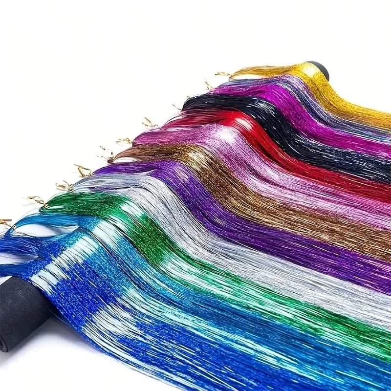 90cm Synthetic 3pcs/set Rainbow Colored Shiny Hair Laser Tinsel Long Straight Heat-Resistant Fairy Hair Extensions Party Daily — image 4