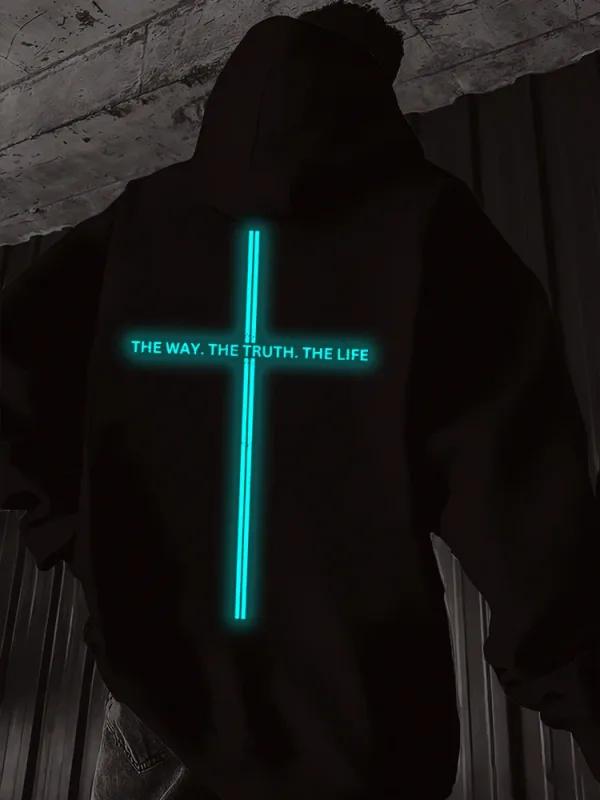 Christianity Jesus Men Women Hoodies Luminous Style Letter "The Way The Truth The Life" Casual Hoody Unisex Bible Verses Hoodie — image 3