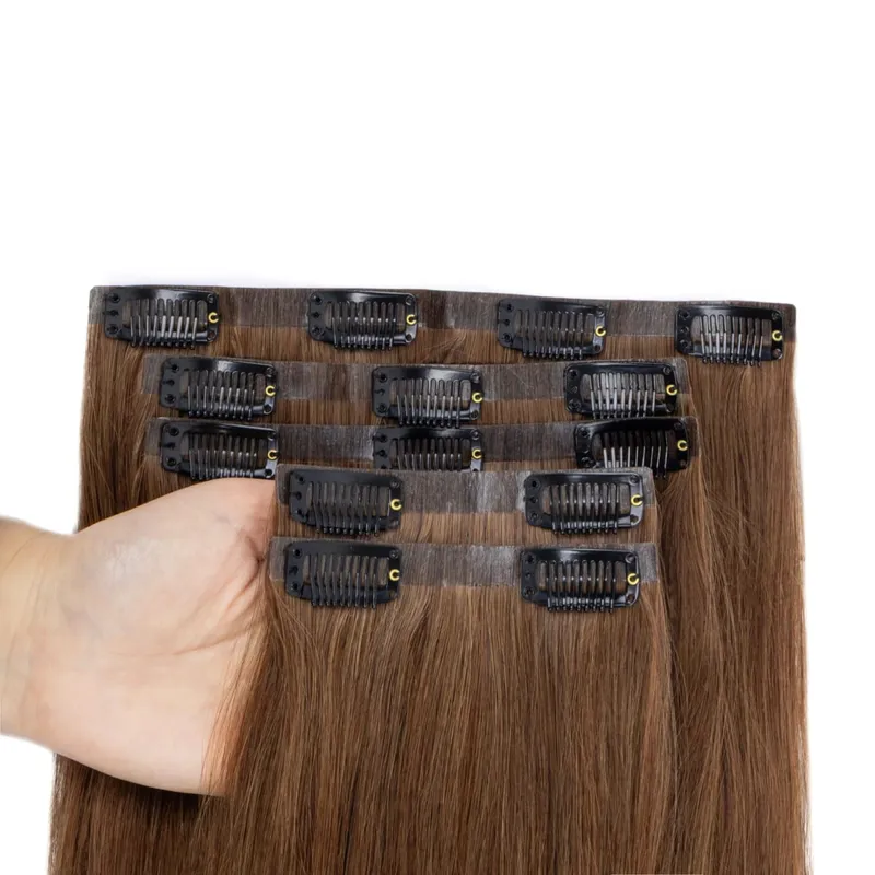 Invisible PU Clip In Human Hair Extension Seamless Tape Weft Thin and Soft Tape Weft 7Pcs/set 12-24inch 100G 120G Clip on Hair