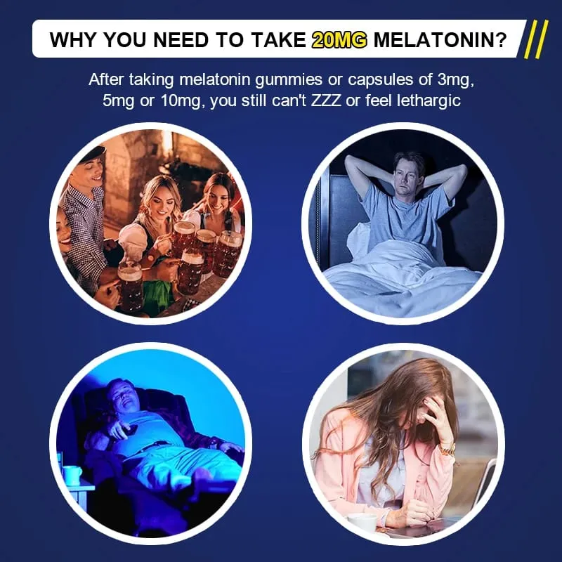 Suplemento dietético para sono de melatonina 20 mg 120 cápsulas com sabor de morango contém melatonina - sono saudável — image 3
