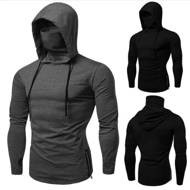 2026 Men's Spring Autumn Gym Thin Hoodie with Mask Casual Splice Large Mask Hooded Sweatshirt for Cycling Motorcycle And Fitness — image 7