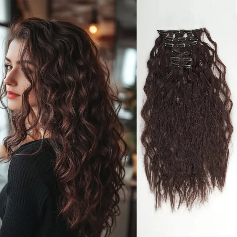 6PCS Clip In Hair Extensions 24" Black Brown Hair Extension Long Mermaid Waves Synthetic Clip On Hairpiece For Women — image 15