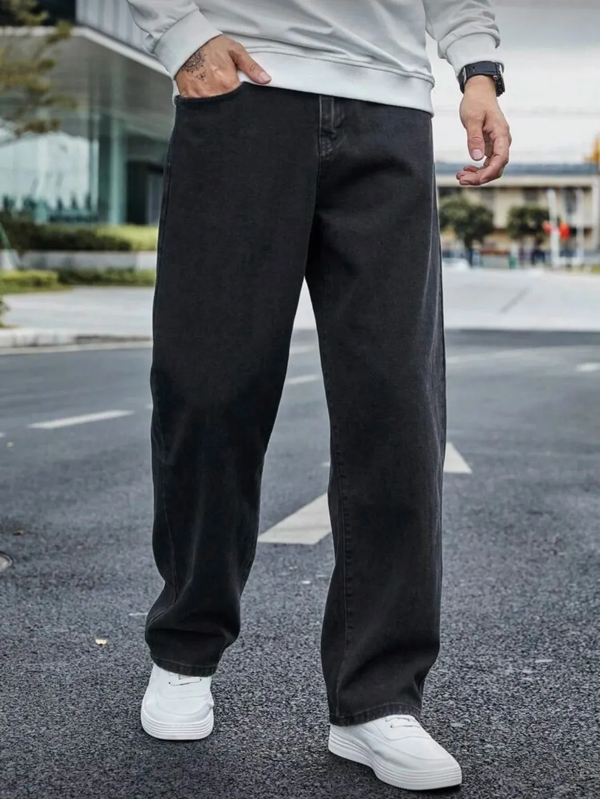 Men's Straight Jeans - Relaxed Fit with Great Drape Tummy & Slimming Dark Grey Wash — image 5