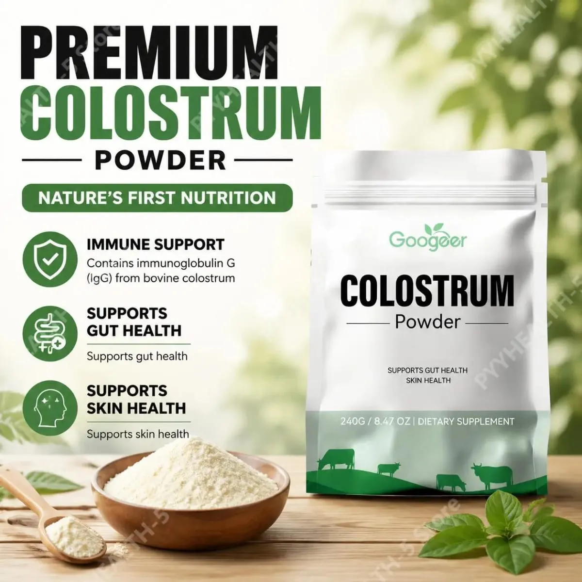 Bovine Colostrum Powder Supports Immune Gut Health and Skin Health with IgG Immunoglobulin Lactoferrin 240g/8.47 OZ