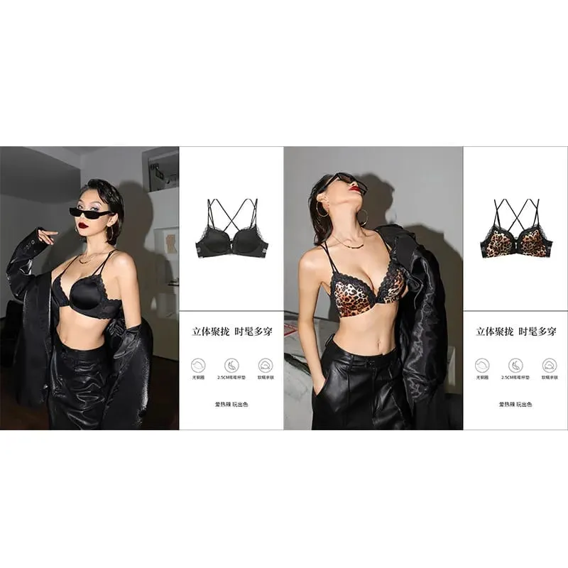 Victoria Style MOYISU Pink Leopard Wireless Bra Set Front Hook Design Push Up Bralette Sexy Back Lingerie To Boost Small Bust