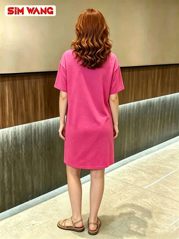 Loose Casual Fuchsia Short-Sleeve Dress European & American Style Women's Summer Apparel for Export — image 3