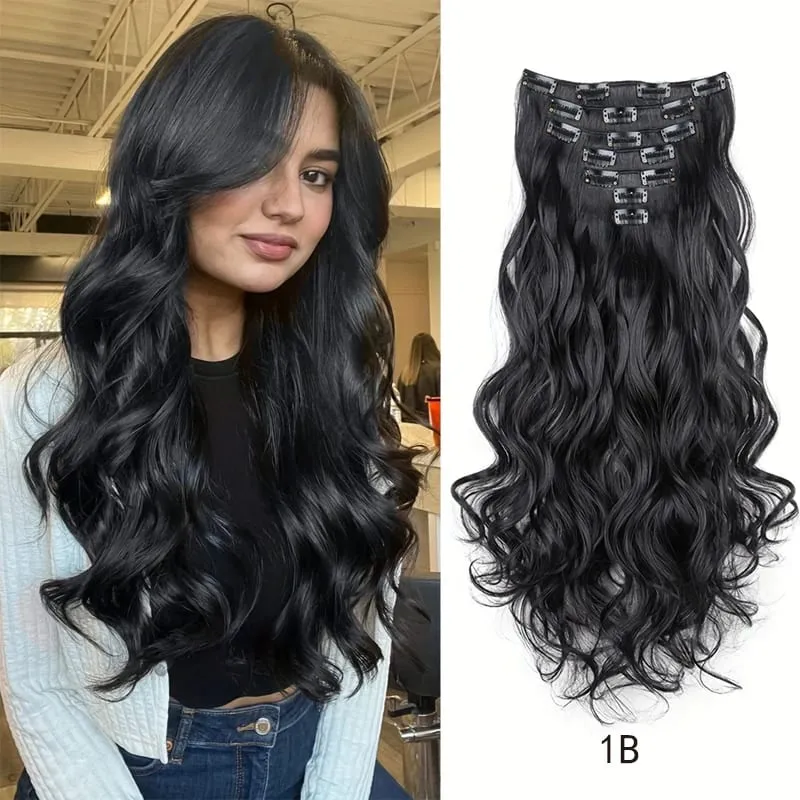 18Inch Synthetic Extension 16 Clips Blonde Hair Natural Long Wavy 7Pcs/Set Heat Resistant Fiber Hairpiece Black Brown Hairstyle