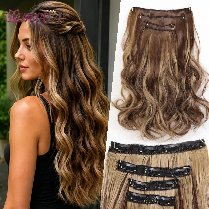 4‑Pcs Clip‑in Synthetic Hair Extensions Long Wavy Curly Heat‑Resistant Hair Pieces for Daily and Party Wear — image 10