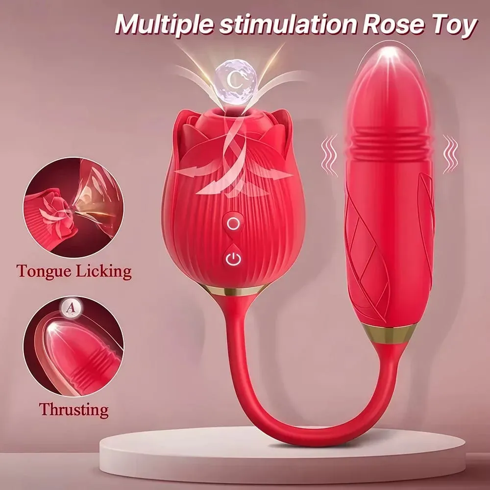 Rose 3v1 Sucker Vibrator pro ženy Teleskopický stimulátor klitorisu Dildo Olizování vagíny Masturbátor Sexuální hračky pro ženy — image 3
