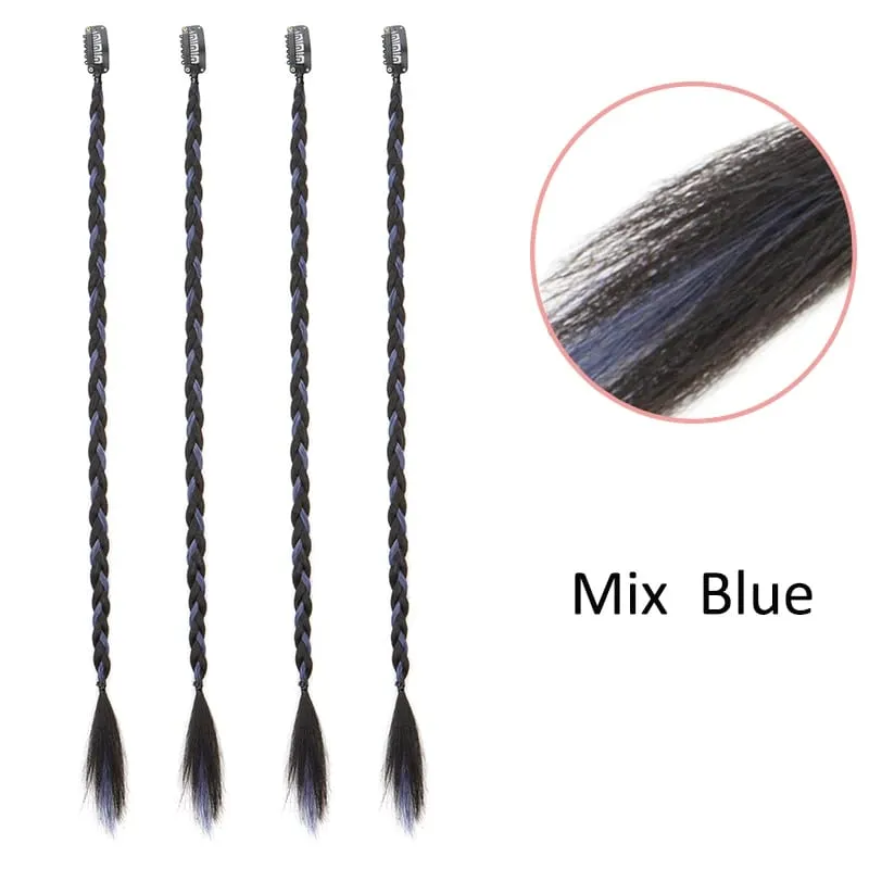 4pcs 20"Long Synthetic Clip-In Box Braid Hairpiece Extension Boho Hairstyle High-Temperature Fiber Daily Costume Party K-POP