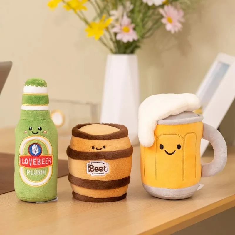 11~19cm Cute Beer Glass Bottle Drink Can Beer Barrel Plush Pillow Stuffed Kawaii Humanoid Plushie Party Prop Man Gift